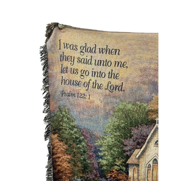 Church Tapestry Throw Blanket 54x72 Psalm 122:1 Cotton Multi-Color - Picture 2 of 4